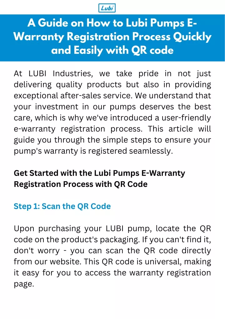 a guide on how to lubi pumps e warranty