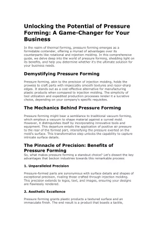 Unlocking the Potential of Pressure Forming: A Game-Changer for Your Business