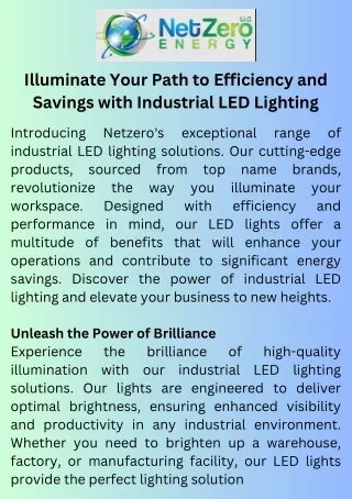 Illuminate Your Path to Efficiency and Savings with Industrial LED Lighting