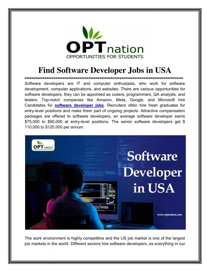 find software developer jobs in usa software