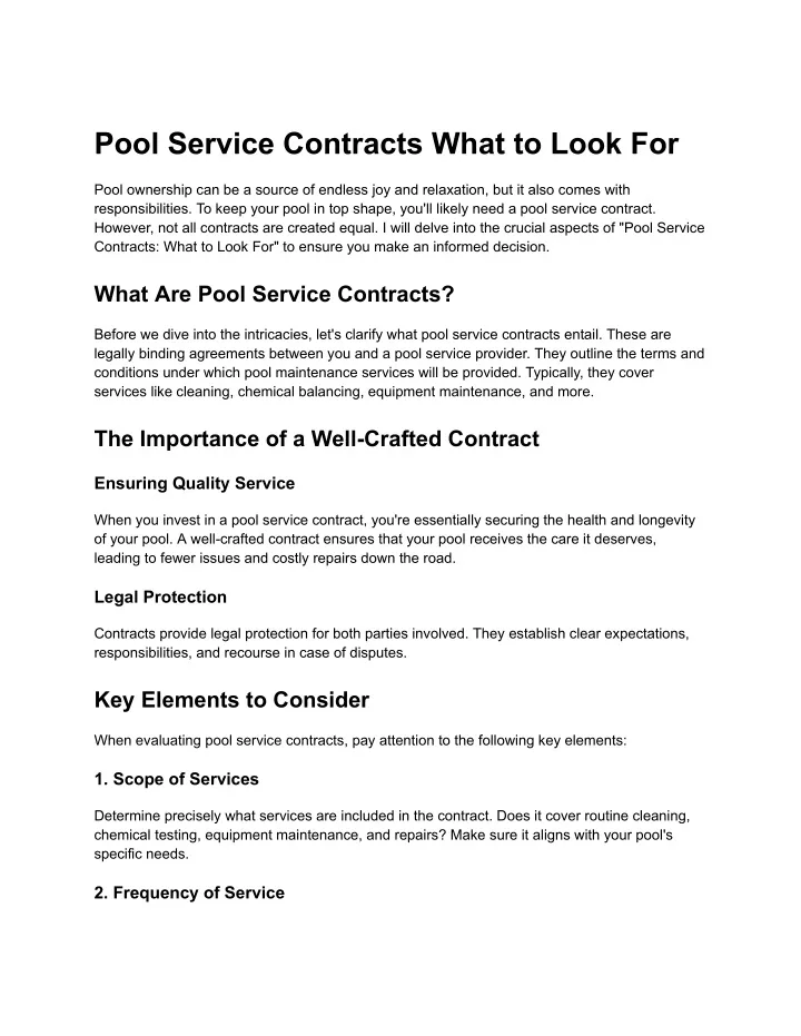 pool service contracts what to look for