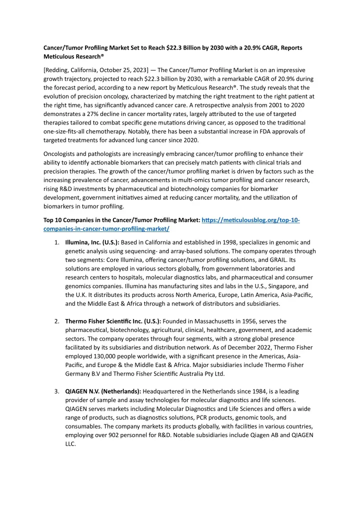 cancer tumor profiling market set to reach