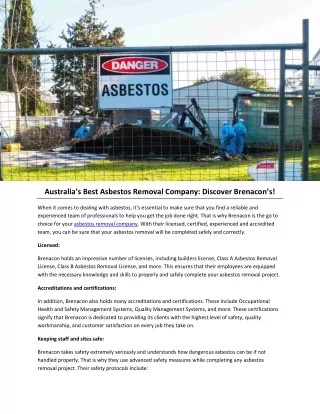Australia’s Best Asbestos Removal Company: Discover Brenacon’s!