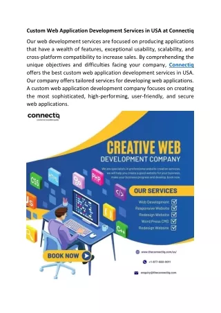 Custom Web Application Development Services in USA at Connectiq