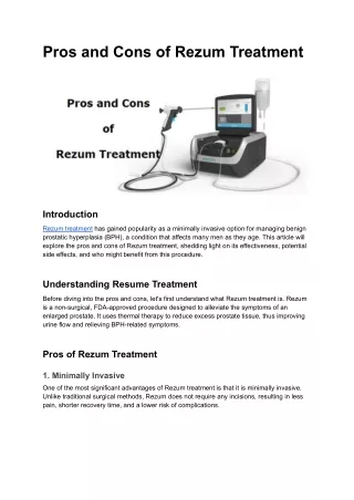 Pros and Cons of Rezum Treatment