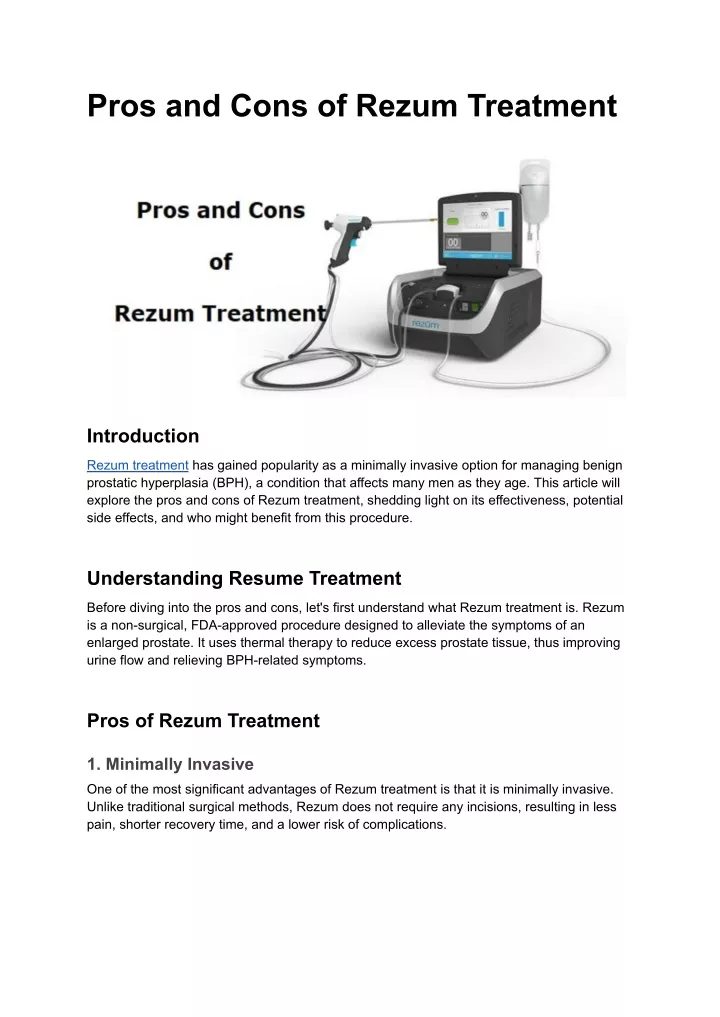 pros and cons of rezum treatment