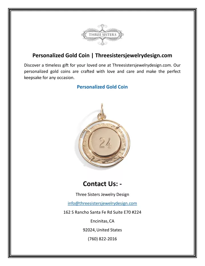 personalized gold coin threesistersjewelrydesign