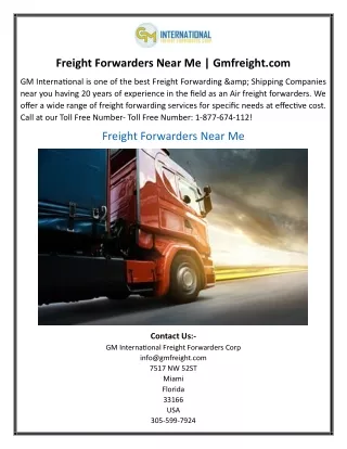 Freight Forwarders Near Me Gmfreight