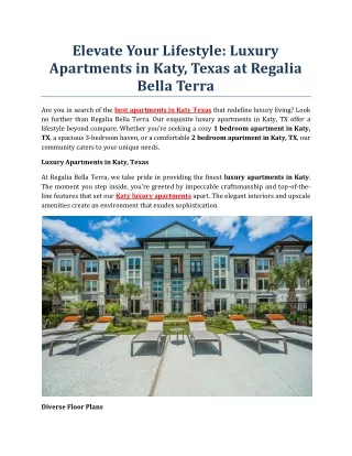 Elevate Your Lifestyle - Luxury Apartments in Katy Texas at Regalia Bella Terra