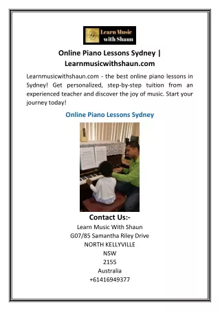 Online Piano Lessons Sydney  Learnmusicwithshaun.com