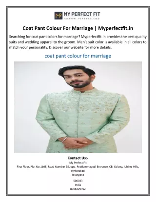 Coat Pant Colour For Marriage Myperfectfit.in