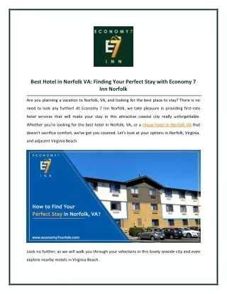 Economy 7 Inn - Best Hotel in Norfolk VA