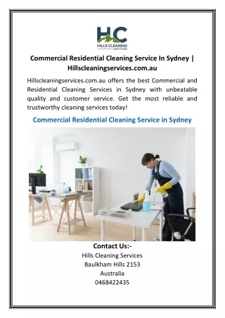 Commercial Residential Cleaning Service In Sydney  Hillscleaningservices.com.au