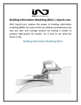 Building Information Modeling (Bim)  Injarch