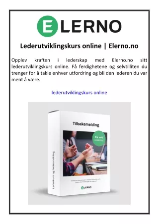 Lederutviklingskurs online  Elerno.no