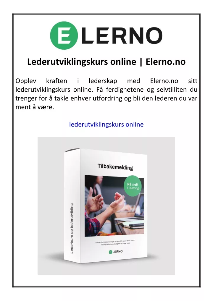 lederutviklingskurs online elerno no