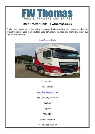 Used Tractor Units  Fwthomas.co.uk