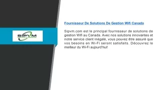 Fournisseur De Solutions De Gestion Wifi Canada - SIPVM