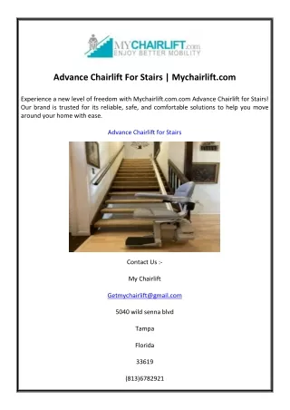 Advance Chairlift For Stairs  Mychairlift.com