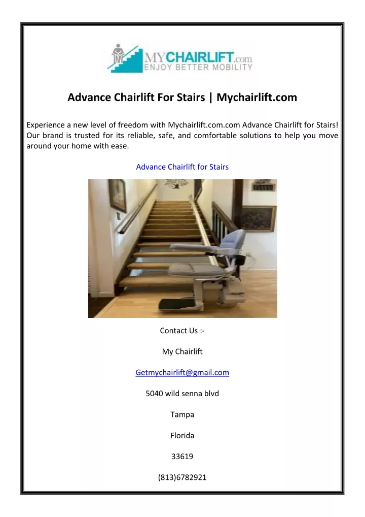 advance chairlift for stairs mychairlift com