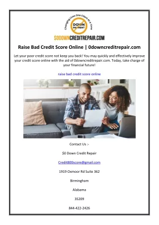 Raise Bad Credit Score Online  0downcreditrepair.com