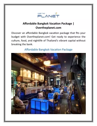 Affordable Bangkok Vacation Package  Overtheplanet