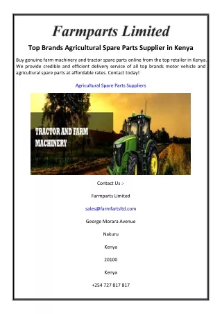 Top Brands Agricultural Spare Parts Supplier in Kenya