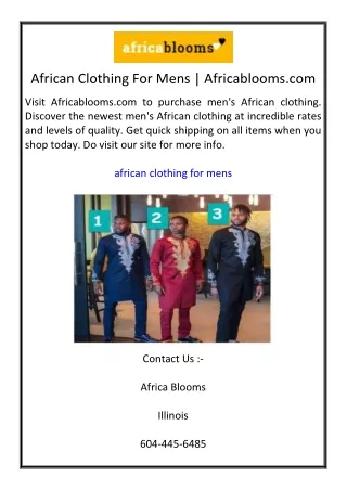 African Clothing For Mens  Africablooms.com