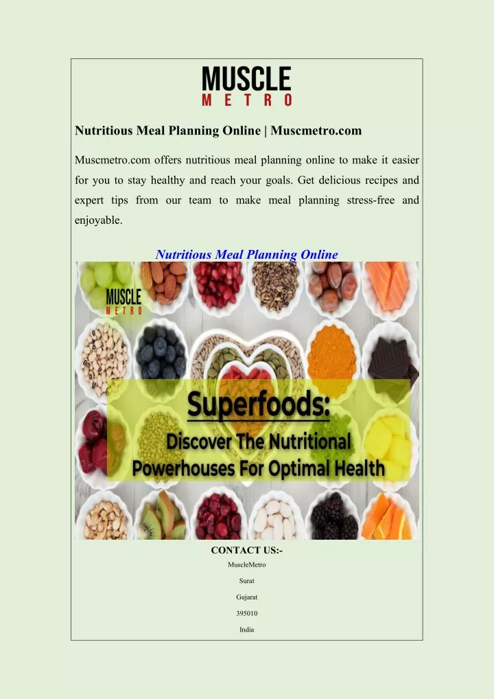 nutritious meal planning online muscmetro com