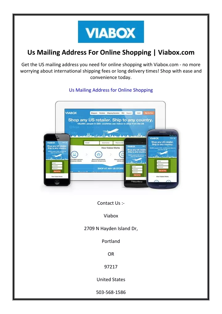 us mailing address for online shopping viabox com