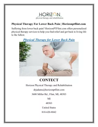 Physical Therapy For Lower Back Pain  Horizonptflint