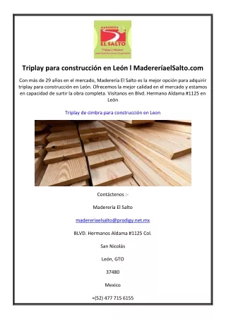 Triplay para construcción en León  MadereríaelSalto.com