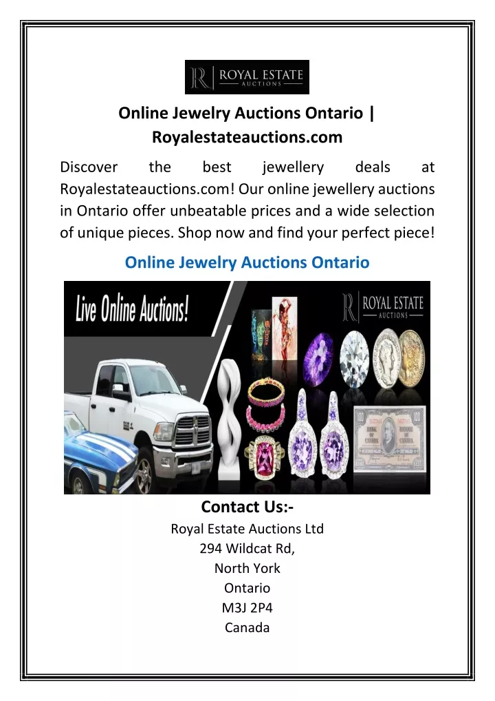 online jewelry auctions ontario