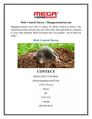 Mole Control Surrey  Megapestcontrol