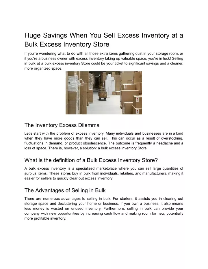 PPT - Huge Savings When You Sell Excess Inventory At A Bulk Excess ...