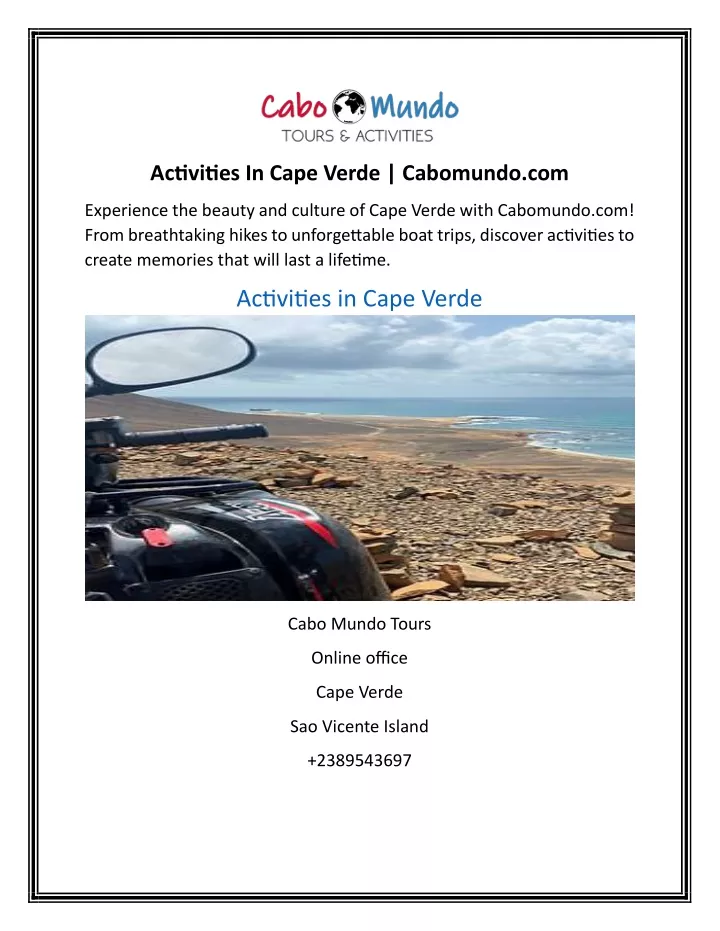 activities in cape verde cabomundo com