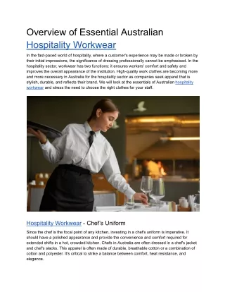 Overview of Essential Australian Hospitality Workwear