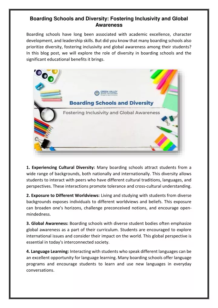 PPT - Boarding Schools And Diversity Fostering Inclusivity And Global ...