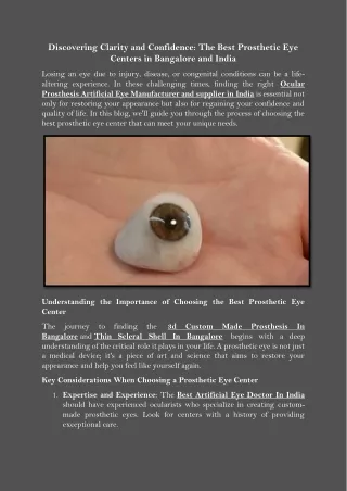 Discovering Clarity and Confidence The Best Prosthetic Eye Centers in Bangalore and India