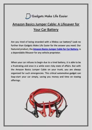 Amazon Basics Jumper Cable: A Lifesaver for Your Car Battery