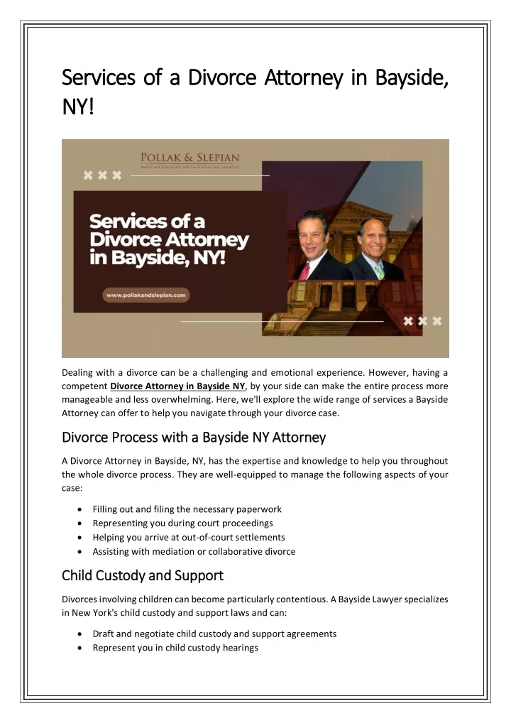 services of a divorce attorney in bayside