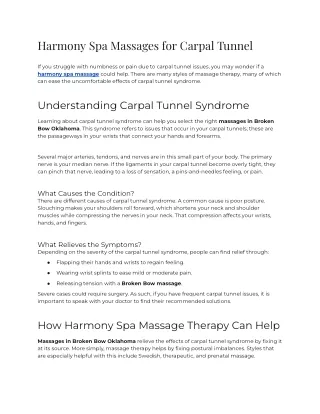 2023 - Harmony Spa Massages for Carpal Tunnel
