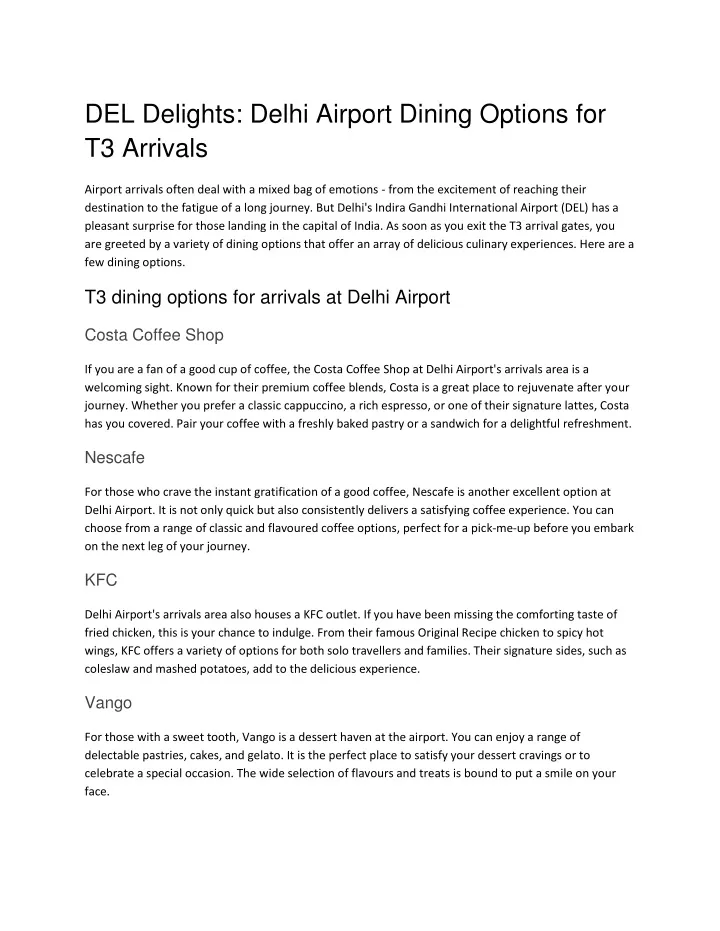 del delights delhi airport dining options