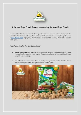 Unlocking Soya Chunk Power: Introducing Ashwani Soya Chunks
