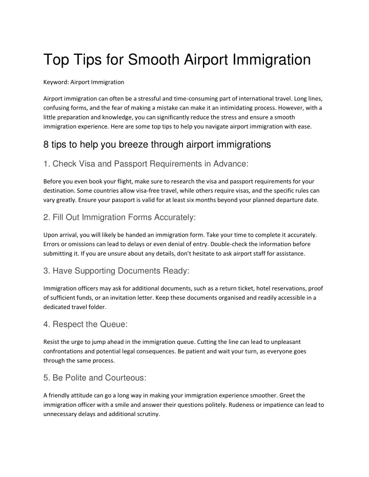 top tips for smooth airport immigration