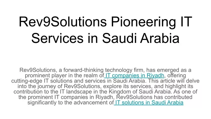 rev9solutions pioneering it services in saudi