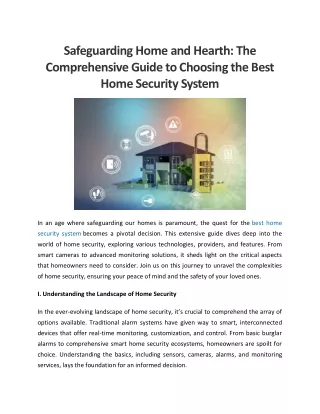 Safeguarding Home and Hearth The Comprehensive Guide to Choosing the Best Home Security System