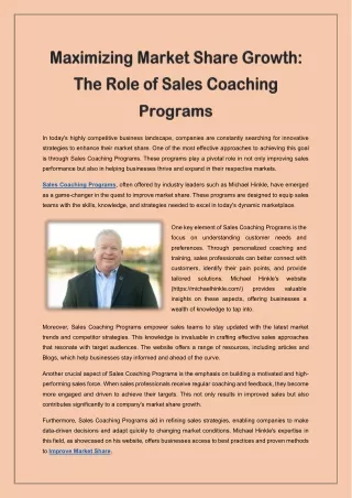 Maximizing Market Share Growth - The Role of Sales Coaching Programs