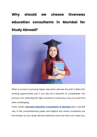 Why should we choose Overseas education consultants in Mumbai for Study Abroad
