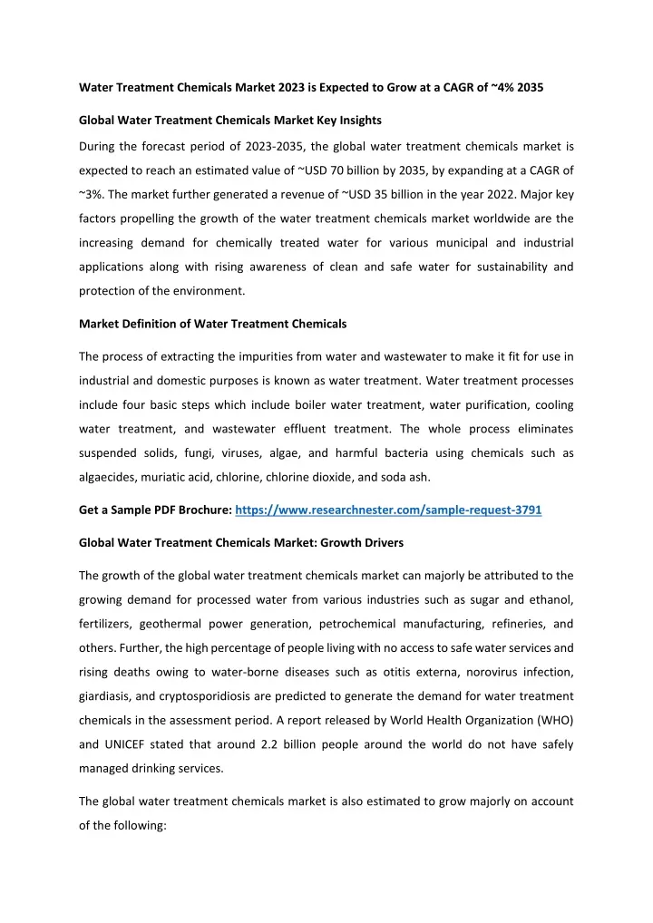 water treatment chemicals market 2023 is expected